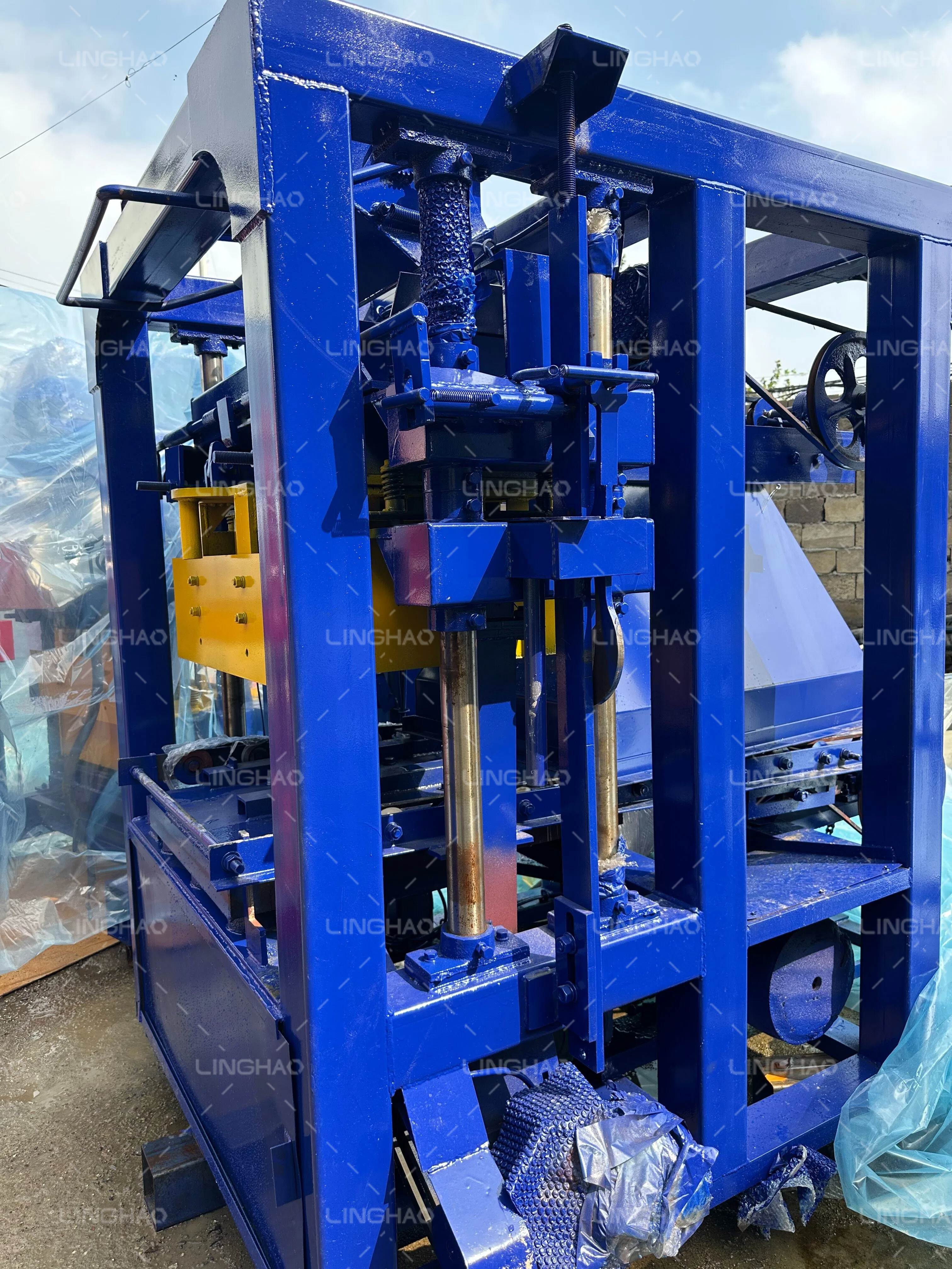 Full block making machine line including mixer, conveyor, block press, molds, trolley and pallets at SanqGroup factory