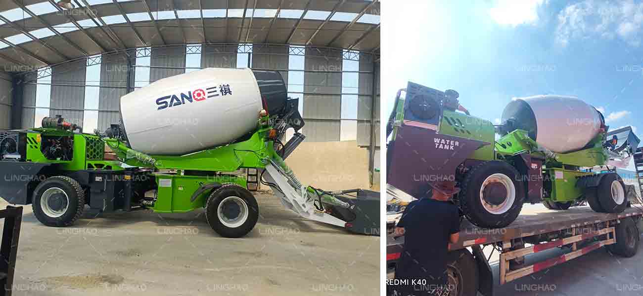 5.5 cubic meter self-loading concrete mixers loaded for shipment to Turkey