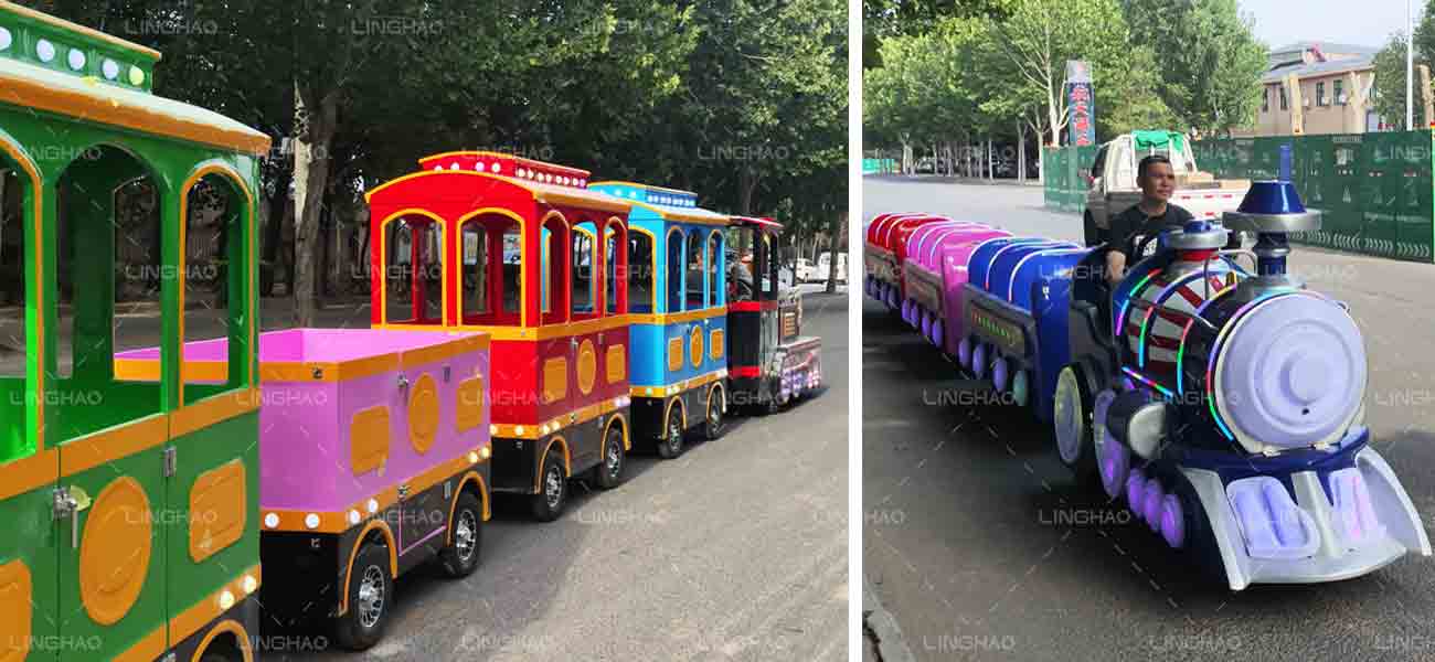 Workers carefully loading amusement ride trains into containers at Linghon Machinery on June 19, 2025