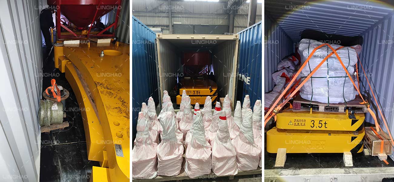 Workers carefully packing machine parts for shipment to Samoa