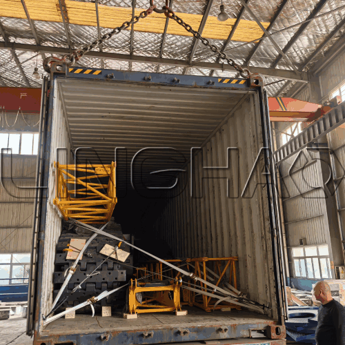Crane loaded onto bulk carrier for complete transport—minimal disassembly for faster site setup